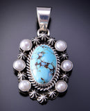 Silver & Golden Hills Turquoise - Freshwater Pearls Pendant Erick Begay 3C30K