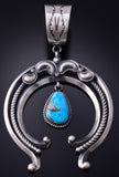 Silver & Turquoise Navajo Horseshoe/Squash Pendant by Derrick Gordon 5H21R