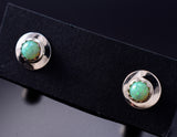 Green Fire Opal - Navajo Handmade Sterling Silver Post Earrings by Juanita Manygoats - 6J31A
