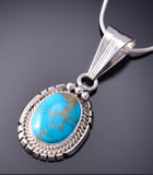 Silver & Turquoise Navajo Handmade Round Pendant by Samuel Yellowhair 3F19S