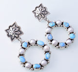 Silver & Golden Hills Turquoise & Pearl Navajo Circle Earrings by Erick Begay 3H20C