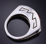 Vintage - Size 6 Silver & Coral Navajo Handmade Balance Ring 5J29W
