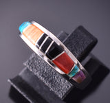 Size 7-1/4 Silver & Turquoise Multistone Navajo Inlay Ring by BJ 4F04U