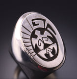 Size 11-1/2 Silver Navajo Handmade Turtle Mens Ring by Calvin Peterson 3G05P