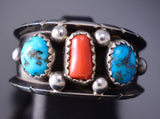 Size 11-3/4 Navajo Men's Ring Turquoise and Coral by Reed Charley 6K26B