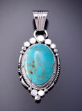 Silver & Turquoise Navajo Handmade Pendant by Marita Benally 3D06R