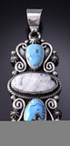 Silver & Golden Hills Turquoise White Buffalo Navajo Pendant Erick Begay 6C02N