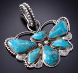 Silver & Turquoise Navajo Handmade Butterfly Pendant by Phyllis A. Smith 6D27B