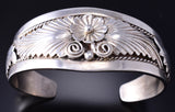 Vintage Silver Navajo Handmade Eagle Feathers Bracelet by R. Bahe 6A21S