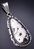 Silver & White Buffalo Turquoise Navajo Handmade Pendant Samuel Yellowhair 6E14V