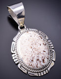 Vintage Silver & White Buffalo Turquoise Navajo Handmade Pendant by R. Hoskie 6D28O