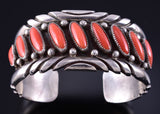 Vintage Silver & Coral Row Navajo Handmade Sway Bracelet 5K17C