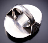 Vintage Size 10-1/2 Silver & Turquoise Navajo Handmade Round Ring 6D28P
