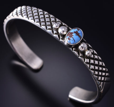 Silver & Golden Hills Turquoise Navajo Handstamped Bracelet by Erick Begay 5H02C
