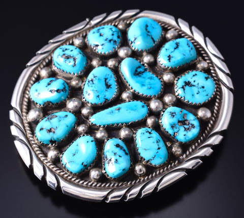 Vintage Silver & Turquoise Navajo Handmade Buckle by Tommy Moore 6A03U