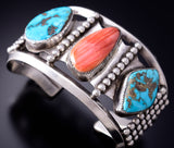 Vintage Silver & Turquoise w/ Spiny Oyster Shell Navajo Bracelet 6D28A