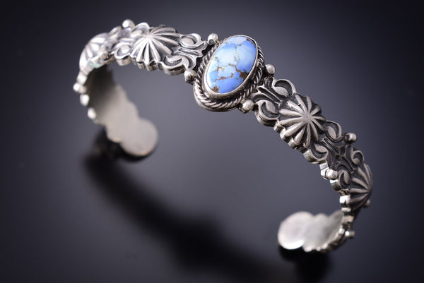 New Traditional Style Navajo Silver Bracelet With Golden Hills Turquoise by Thomas Yazzie 6K28U