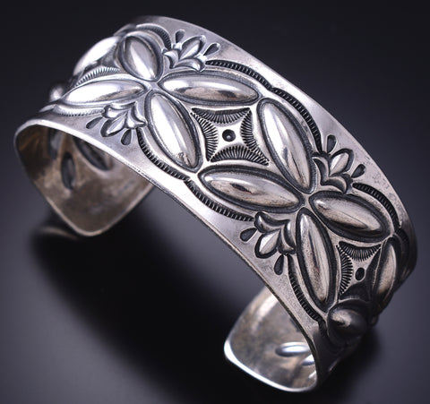 Silver Navajo Handstamped Concho Stars Bracelet by Roland Dixson 6D07A