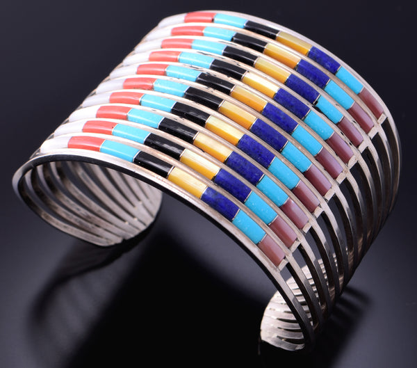 Silver & Turquoise Multistone Zuni Inlay Bracelet by Anson Wallace 3F05A