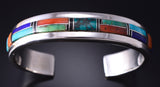 Vintage Silver & Turquoise Multistone Navajo Inlay Braclet by Frank Chee 5J29Z