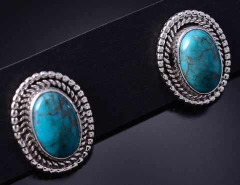 Silver & Turquoise Navajo Post Earrings by Rita Largo 5G18N