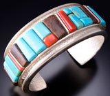 Preowned Silver Multistone Navajo Cobblestone Inlay Bracelet Darryl Begay 6H31V