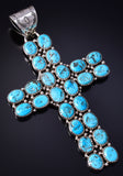 Silver & Kingman Turquoise Navajo Handmade LARGE Cross Pendant by Tony Yazzie 5J18J