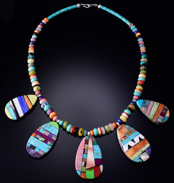 22" Turquoise & Multistone Santo Domingo Handmade Necklace by Mary Tafoya 6F22S