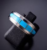 Size 7-1/2 Navajo Sterling Silver Turquoise Inlay Ring by Wilbert Muskett 6K27S