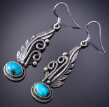 Silver & Turquoise Navajo Eagle Feathers Earrings by Genevieve Francisco 6D07X