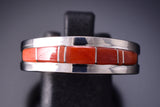Size 9-1/2 Silver & Coral Navajo Inlay Ring by Wilbert Muskett Jr. 6D09P