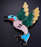 Silver & Turquoise Multistone Zuni Inlay Hummingbird Brooch - Tamara Pinto 5L05C