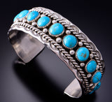 Silver & Kingman Turquoise Navajo Handmade Bracelet by Chester Charley 3F10B