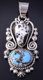 Silver & Golden Hills Turquoise White Buffalo Navajo Pendant - Erick Begay 5H03H