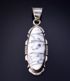 Silver and White Buffalo Turquoise Inlay Oval Pendant by Steve Francisco 5L17M