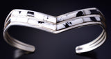 Silver & White Buffalo Turquoise Navajo Inlay Bracelet by Jamie Johnson 5L20P