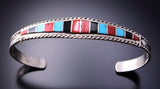Zuni inlay Bracelet with Coral, Turquoise and Jet 3E10U