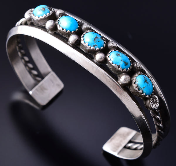 Vintage Silver & Turquoise Row Navajo Bracelet 5L21P
