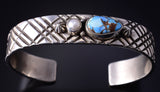 Silver & Golden Hills Turquoise Fresh Pearl Navajo Bracelet by Erick Begay 5H01Q
