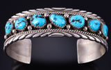 Vintage Silver & Turquoise Row Navajo Bracelet by JS 5K22Y