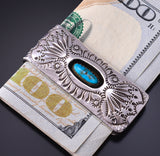 Silver & Turquoise Navajo Handstamped Money Clip by Shirley Skeets 5B14O