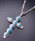 Silver & Turquoise Zuni Handmade Cross Pendant by David Kaamesee 3F19D