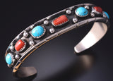 Sterling & Turquoise Coral Navajo Handmade Bracelet by Reed Charley 5J18S