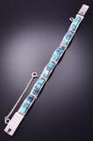 Silver & Turquoise Navajo Inlay Link Bracelet by Chris Tom 4E18F