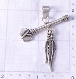 Silver Navajo Handmade Tomahawk w/ Eagle Feathers Pendant by Erick Begay 5G12W