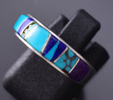 Size 6-1/2 Lapis and Turquoise Inlay Navajo Ring by Evangeline David 6K26X