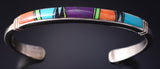 Silver & Turquoise Multistone Navajo Inlay Bracelet by Rick Tolino 5K22N