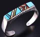 Vintage Silver & Turquoise Navajo Inlay Bracelet by Ray Jack 5K22Z