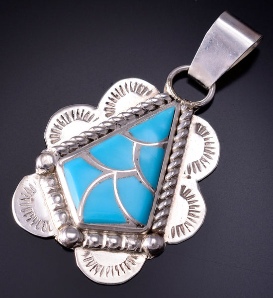 Silver & Turquoise Zuni Inlay Diamond Shaped Pendant by Carlen Seoutewa 5B19B