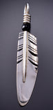 Medium Silver Feather with Black Onyx Bead Pendant by Ray Tracey - 6J32G